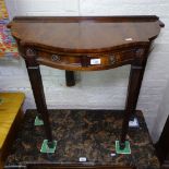 A reproduction mahogany demilune console table, with 2 frieze drawers, on fluted legs, W75cm, H75cm