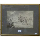 Sir Hugh Reveley, sepia watercolour, battle scene, signed and dated 1835, 19cm x 29cm, framed