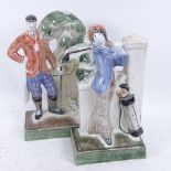 A pair of Rye Pottery golfing figures, height 26cm