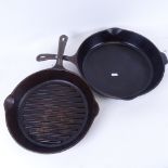 2 Wagner's 1891 original cast-iron pans, comprising 11 3/8" fat free fryer, and 13 3/8" skillet (2)