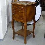 A French walnut marble-top pot cupboard, W38cm, H82cm