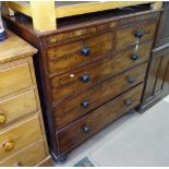 A 19th century mahogany chest of 2 short and 3 long drawers on bun feet, W105cm, H111cm