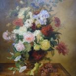 E Devigne, oil on canvas, still life flowers in a vase, signed, 60cm x 50cm, framed