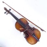 A Vintage Italian violin, 14" back, in case with bow