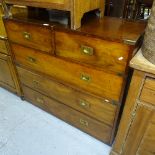 A 19th century mahogany and brass-bound 2-section campaign chest, with 2 short and 3 long drawers,
