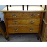 A 1920s oak 3-drawer chest, W91cm, H82cm