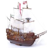 A handmade model ship, replica of the San Francisco II of the Spanish Armada, length 58cm, height