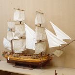 HMS Surprise, 32 gun frigate, handmade model ship on stand, length 125cm, height 98cm