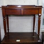 A Victorian mahogany writing table with raised gallery, 2 frieze drawers, on turned legs, W90cm,