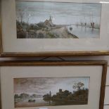 Albert Bowers, pair of watercolours, Lincolnshire river scenes, 13cm x 34cm, framed