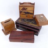 Various boxes and containers, including Sorrento Ware trinket box, Japanese marquetry inlaid table-