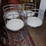 A set of 4 mid-century Art Deco or modernist round-back chairs in chrome tubular steel, in the
