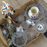 Honiton vase, puppet, and glassware