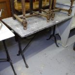 A rectangular grey marble-top garden table, on cast-iron base, W97cm