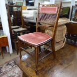 A delicate Edwardian mahogany and marquetry decorated side chair, on tapered legs and spade feet