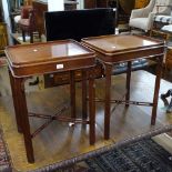 A pair of mahogany Regency design silver tables, with cross stretchers and canted legs, W50cm, H67cm