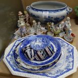 Vintage match striker figures, Minton's printed dish, 42cm, Ironstone plates etc