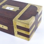 A 19th century brass-bound mahogany campaign style box, military style sunken handle with GR