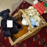Wicker basket with teddy bears, and a ceramic pot