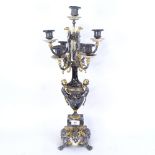 A modern Empire style 7-light table candelabra, simulated marble urn with allover silvered and