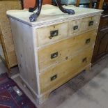 An Antique pine chest of 3 short and 2 long drawers, with bracket feet, W100cm, H90cm