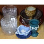 A set of 7 cut-glass bowls, 12cm across