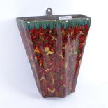 An Indian Kashmir lacquered and hand painted papier mache wall pocket, made by Suffering Moses