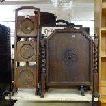 A collection of firescreens, folding cake stands, a mahogany-framed mirror