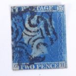 GB - 1841 Two Pence Blue lettered GH cancelled by Black Maltese Cross, on stock card, Gibbons