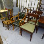 A pair of William IV mahogany dining chairs, an Edwardian satinwood-strung open armchair, and 2