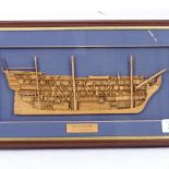 A handmade framed cutaway of HMS Victory, length 38cm, height 21cm