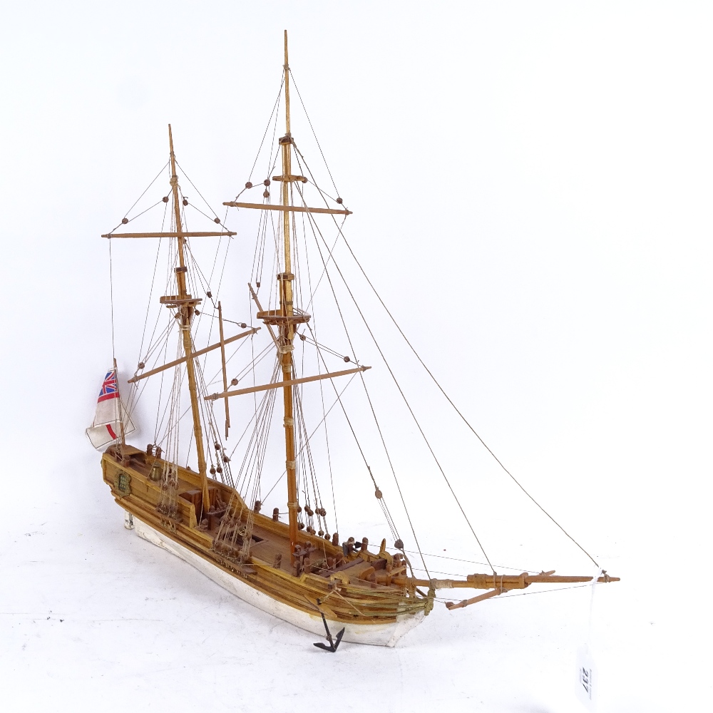 A handmade ship, model of a 19th century bomb ketch, length 54cm ...