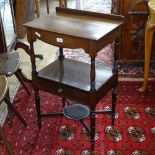A Georgian mahogany side table, short raised gallery, with single drawer on turned legs, W51cm,