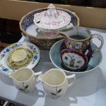 Victorian washbowl, Mason's soup tureen and jug, plates etc