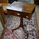 A Georgian mahogany lamp table, with single frieze drawer, raised on tripod base, W53cm, H72cm