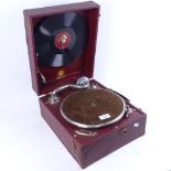 A Vintage Beltona Lintie wind-up portable gramophone