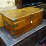 A 19th century camphorwood blanket box, with recessed brass ring strapwork and handles, W78cm, H34cm