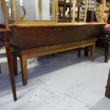 A 19th century Continental fruitwood dough bin on stand, L168cm