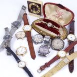 A lady's 9ct gold-cased wristwatch by Thomas Russell, 3g, a silver-cased octagonal fob watch,