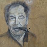 Clive Fredriksson, large oil and charcoal, portrait of a man with cigar, signed and dated, 65cm x