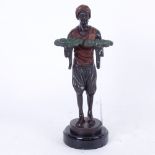 A painted bronze blackamoor figure, on marble base height 27cm