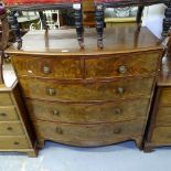 A 19th century mahogany bow-front 5-drawer chest, on bracket feet, W103cm