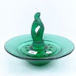 A Vintage green glass rose bowl, diameter 31cm