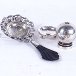 CARL M COYR - Danish silver and ebony-handled tea strainer, and GEORG JENSEN - sterling silver
