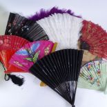 Large quantity of various Antique and Vintage hand fans and face screens, including brightly