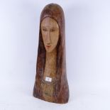 John Collier, carved hardwood sculpture, female bust, signed and dated 1999, height 57cm