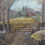 W Phillips, coloured pastels, view towards farmyard barn, signed and dated '95, 49cm x 62cm, framed