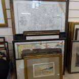 Various maps, watercolours, etchings and prints (9)