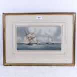 C H Lewis, 19th century watercolour/gouache, shipping scene, signed, 16cm x 31cm, framed