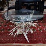 A 1950s Toleware foliate and flower design coffee table, with glass top, H48cm